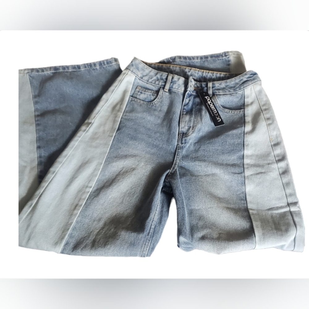Papermoon‎ new 2 tone wide leg high waist denim jeans size medium
